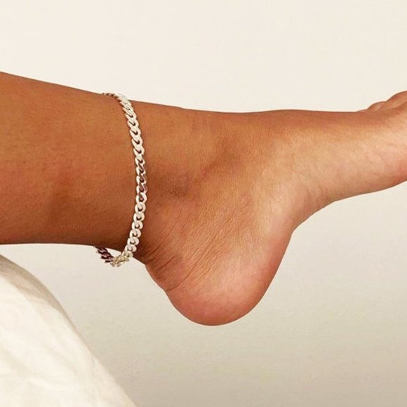 925 Italy SOLID Sterling Silver Cuban Link Ankle Bracelet RealSilver Curb Anklet - Picture 1 of 5